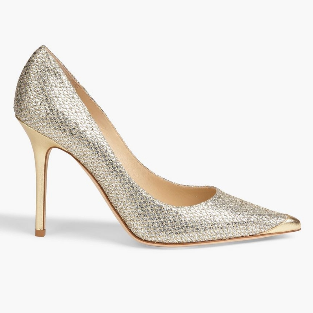 Jimmy Choo Gold Glitter Stilettos 36